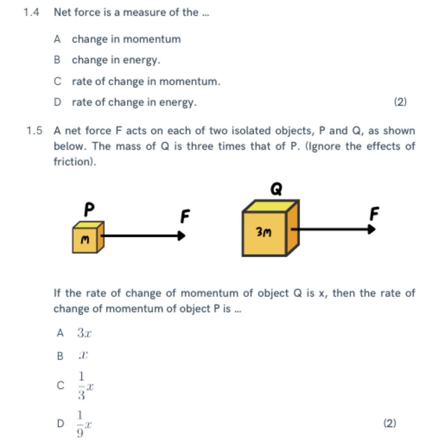 Physics problem with two blocks labeled P and Q, showing forces acting on them.