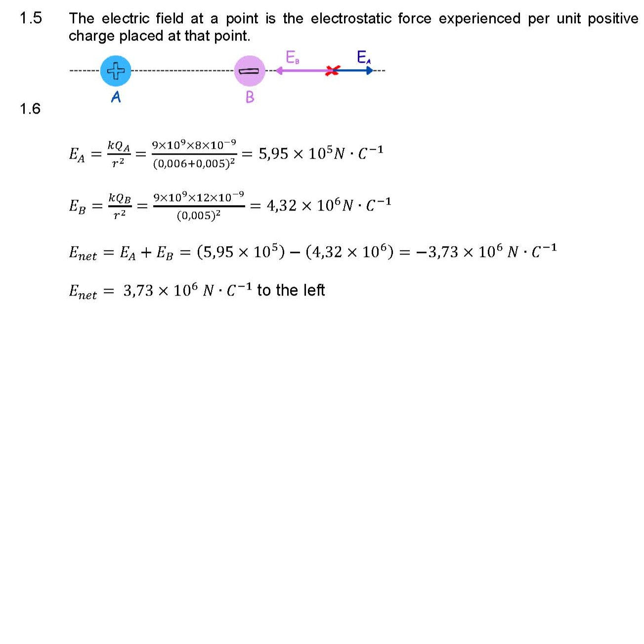 Grade 11 Physics Coulomb’s Law and Electric Field Revision Worksheet