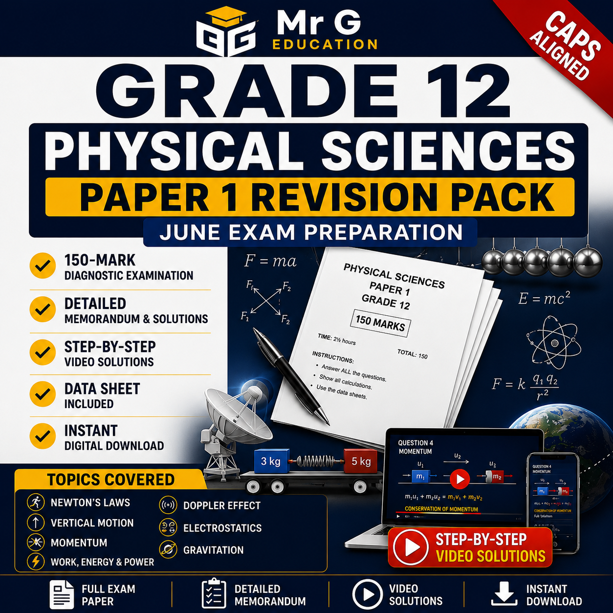 Grade 12 Physical Sciences Paper 1 Revision Pack for June Exam Preparation by Mr G Education.