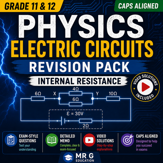 Physics electric circuits revision pack for Grade 11 & 12 with circuit diagram and educational features.